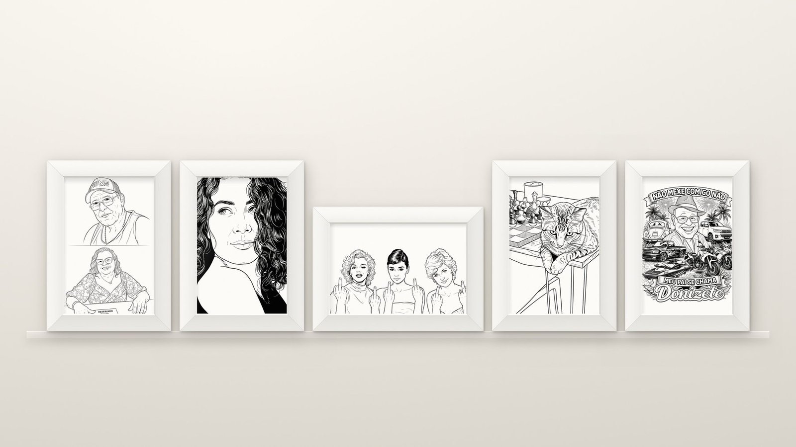 Combo de cinco quadros em arte de linha
